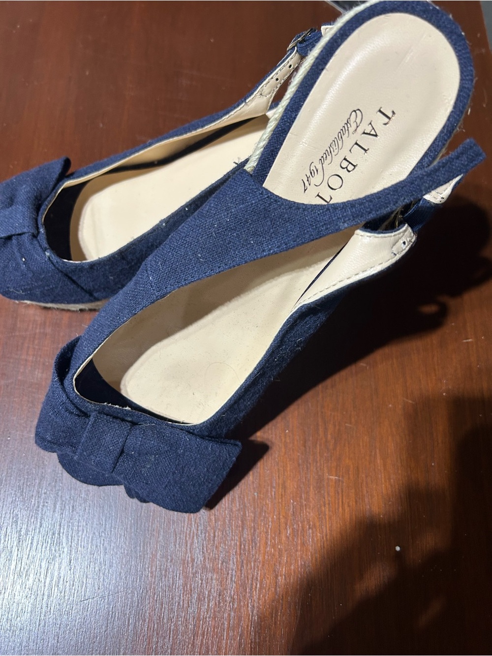 Talbots Navy Bow Slingback Wedge Heels